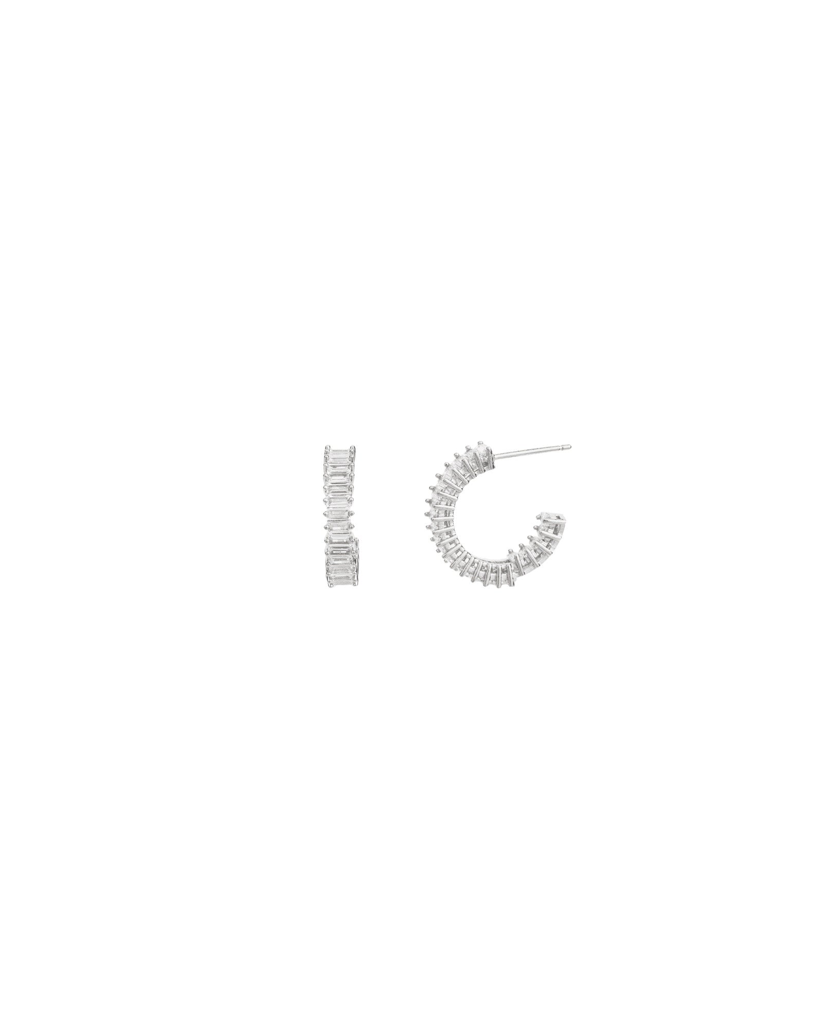 Baguette CZ Hoops | 17mm Silver Plated, Cubic Zirconia