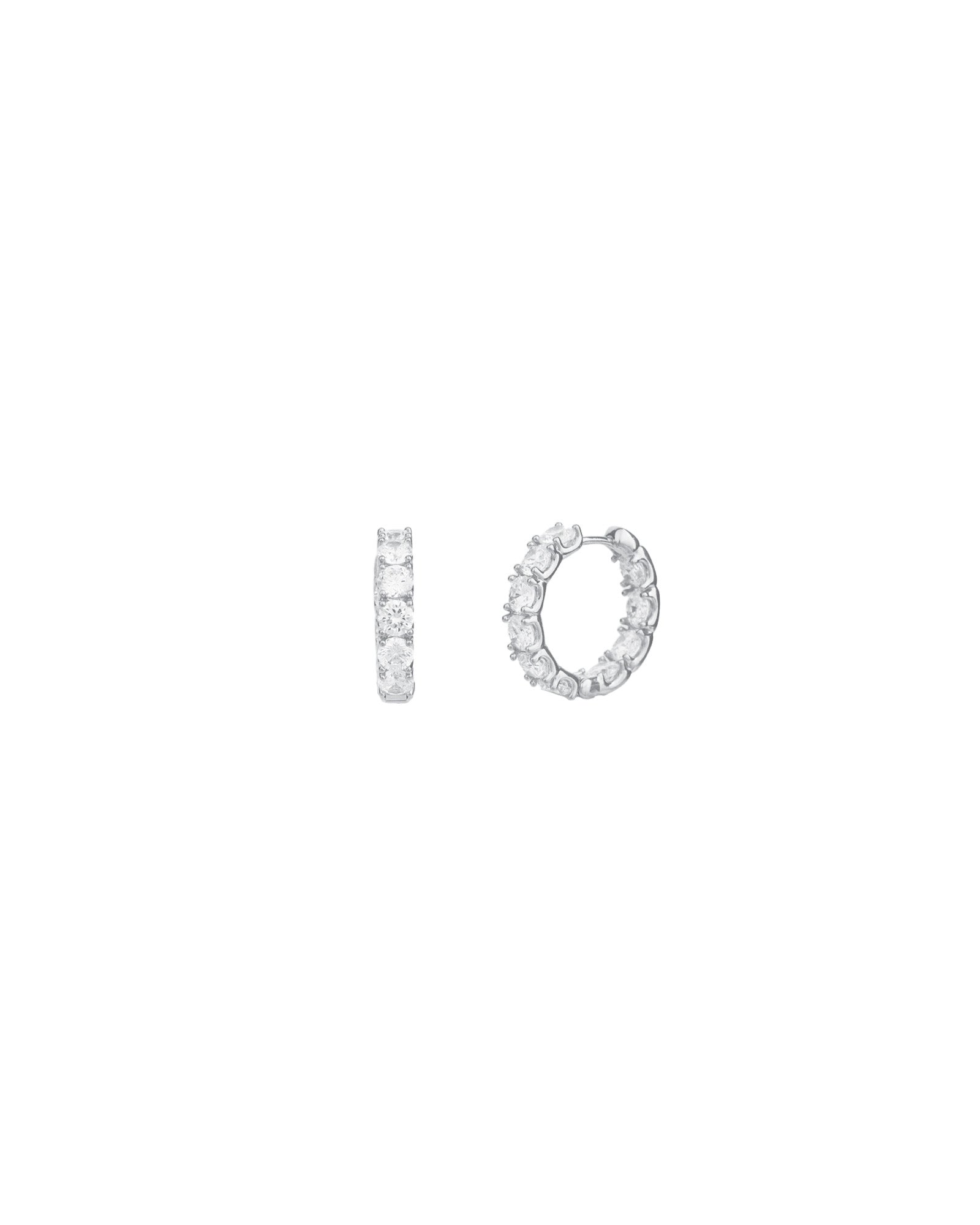 Double Vision CZ Huggie | 20mm Silver Plated, Cubic Zirconia