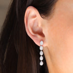 Teardrop Halo CZ Strand Drop Earrings Silver Plated, Cubic Zirconia