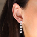 Teardrop Halo CZ Strand Drop Earrings Silver Plated, Cubic Zirconia