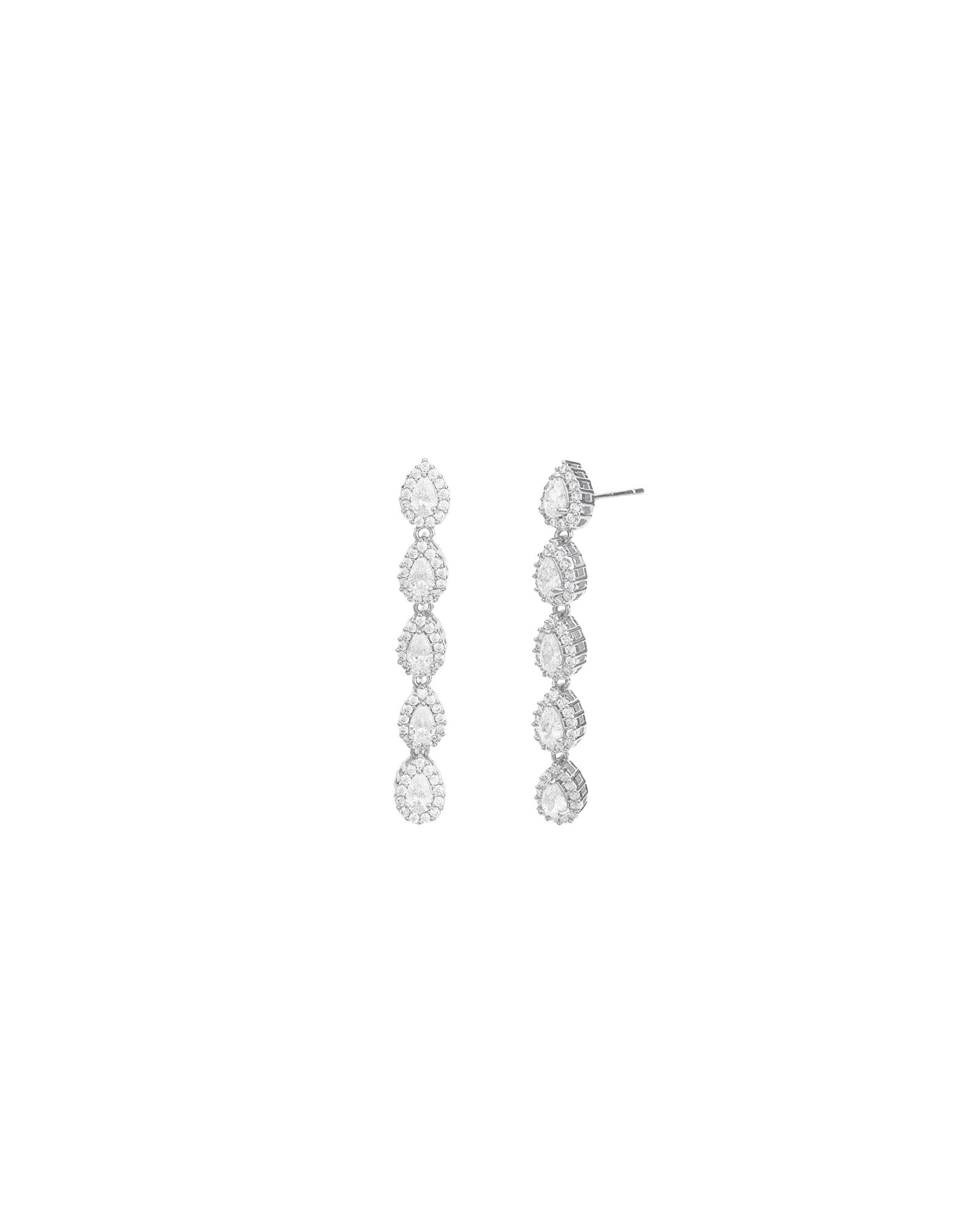 Teardrop Halo CZ Strand Drop Earrings Silver Plated, Cubic Zirconia