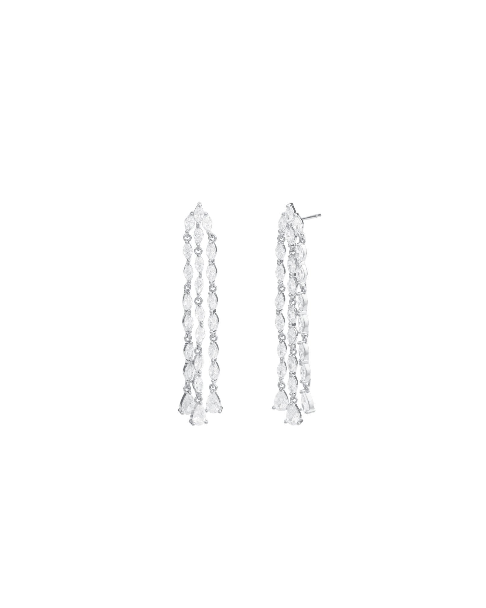 Weekend Ritual-3 Row Marquise Drop Earrings-Earrings-Silver Plated, Cubic Zirconia-Blue Ruby Jewellery-Vancouver Canada