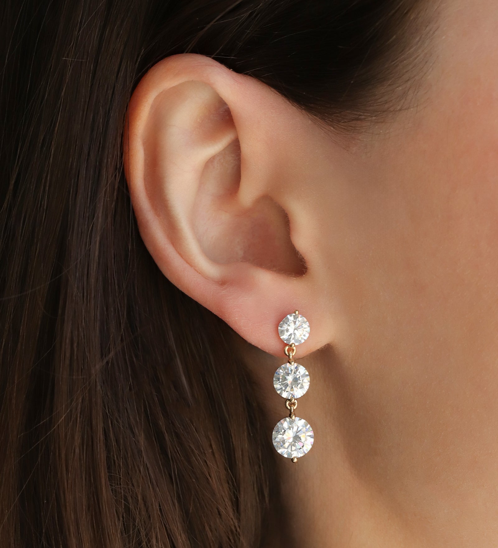 Gradual Trio Crystal Earrings Gold Plated, White Crystal