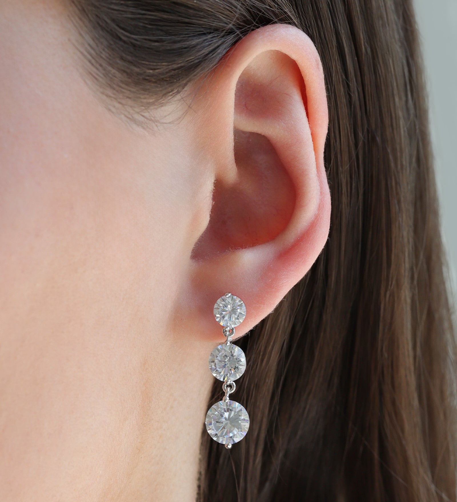 Gradual Trio Crystal Earrings Silver Plated, White Crystal
