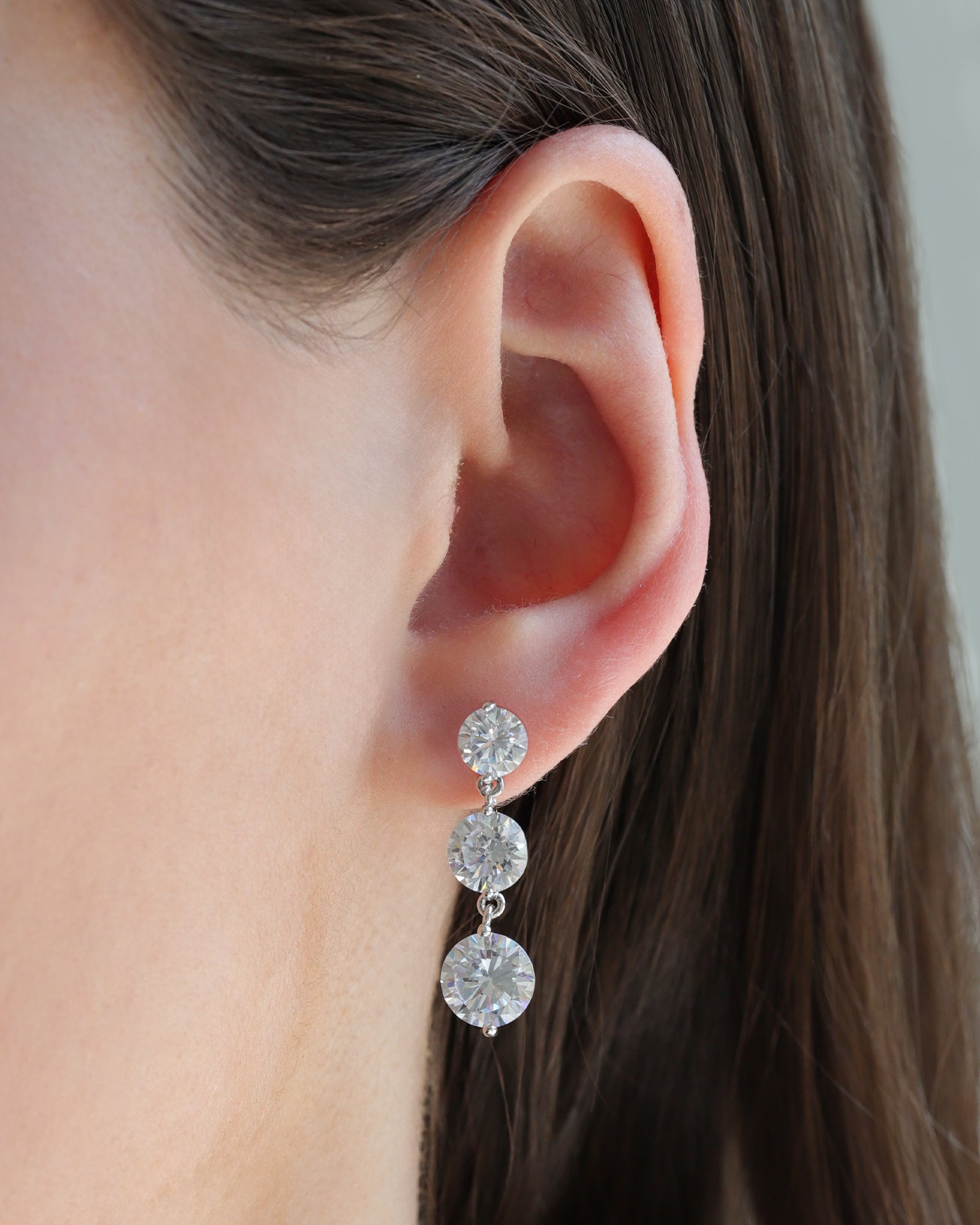 Gradual Trio Crystal Earrings Silver Plated, White Crystal