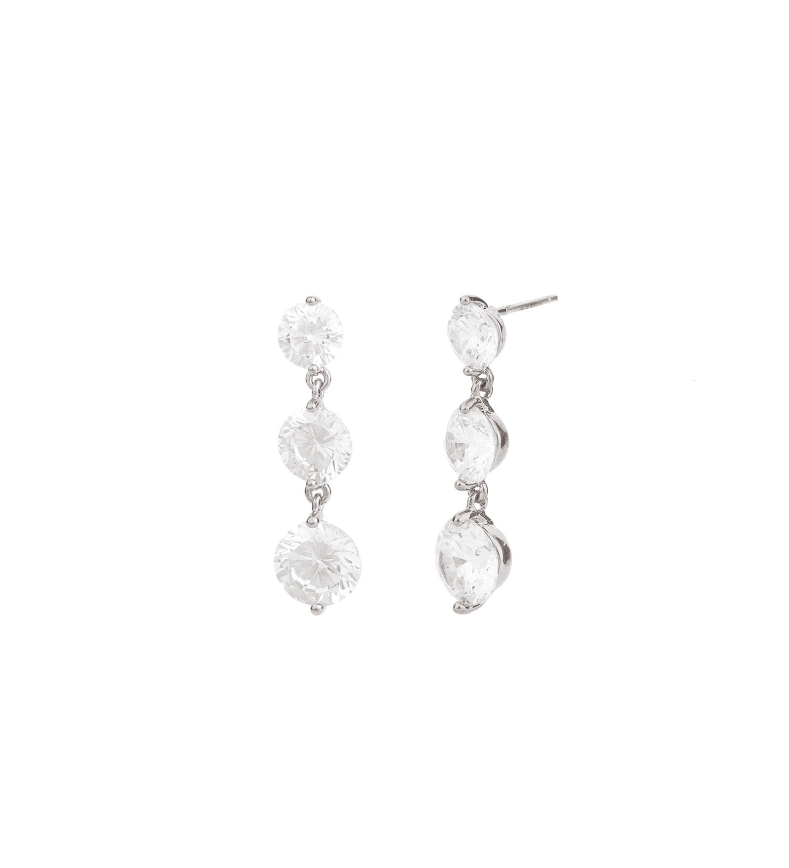 Gradual Trio Crystal Earrings Silver Plated, White Crystal
