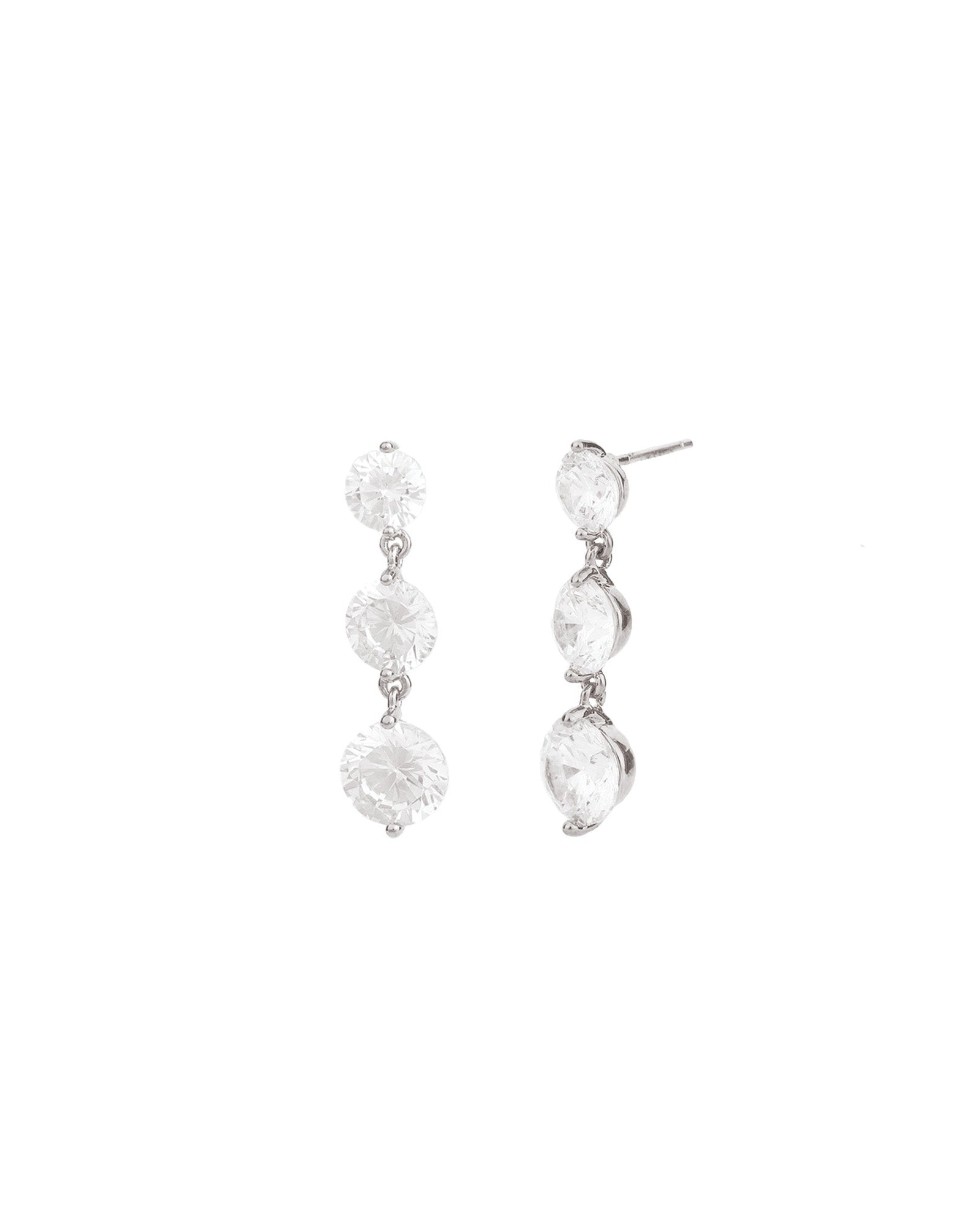 Gradual Trio Crystal Earrings Silver Plated, White Crystal