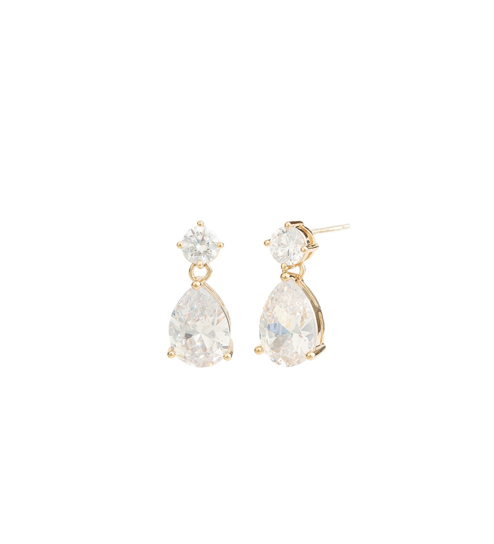 Large Round + Teardrop  Earrings Gold Plated, White Crystal