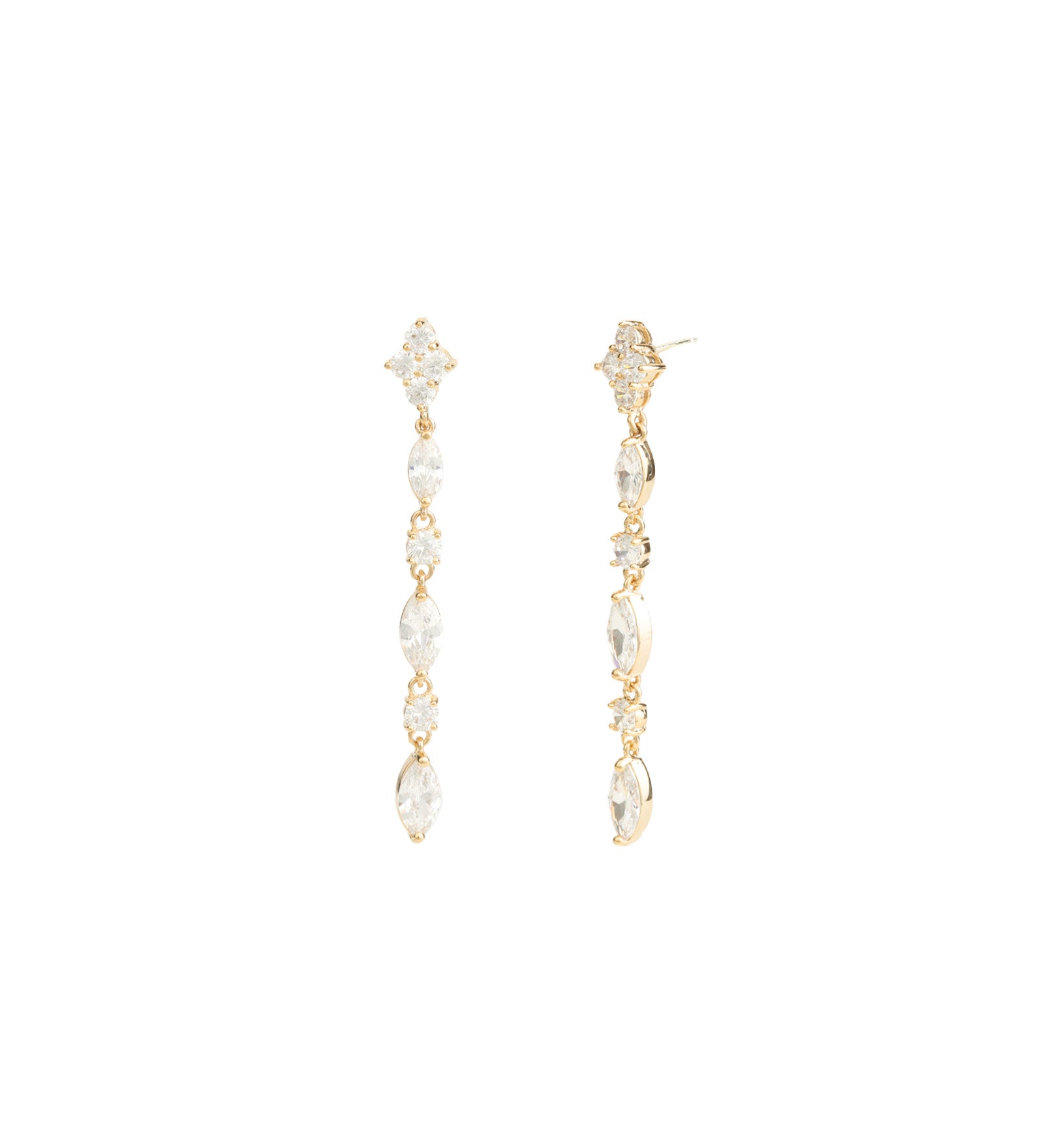 Long Marquise Round Crystal Earrings Gold Plated, White Crystal