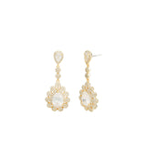 Teardrop Halo Flower Earrings Gold Plated, White Crystal