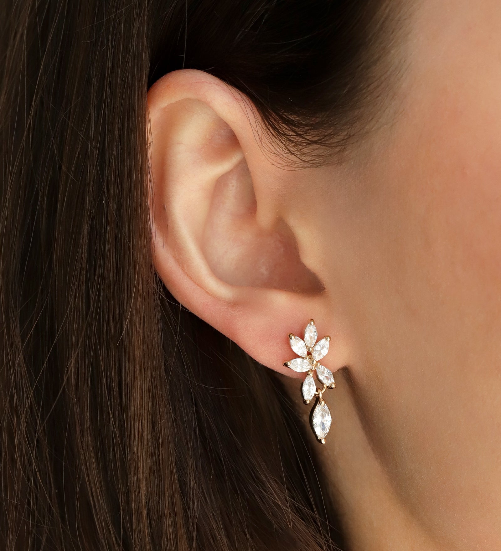Multi Marquise Drop Earrings Gold Plated, White Crystal