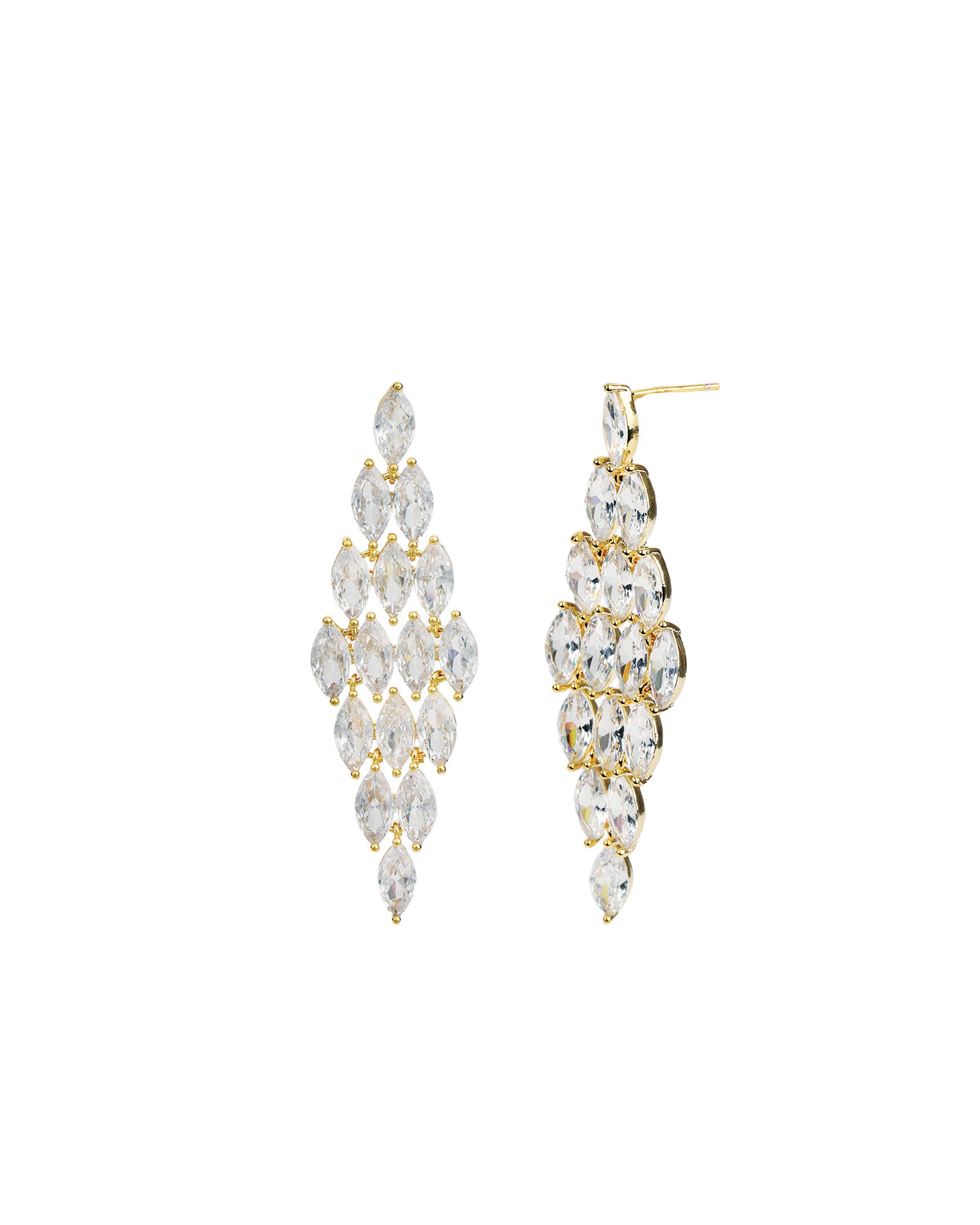 Marquise CZ Chandelier Earrings Gold Plated, White Crystal