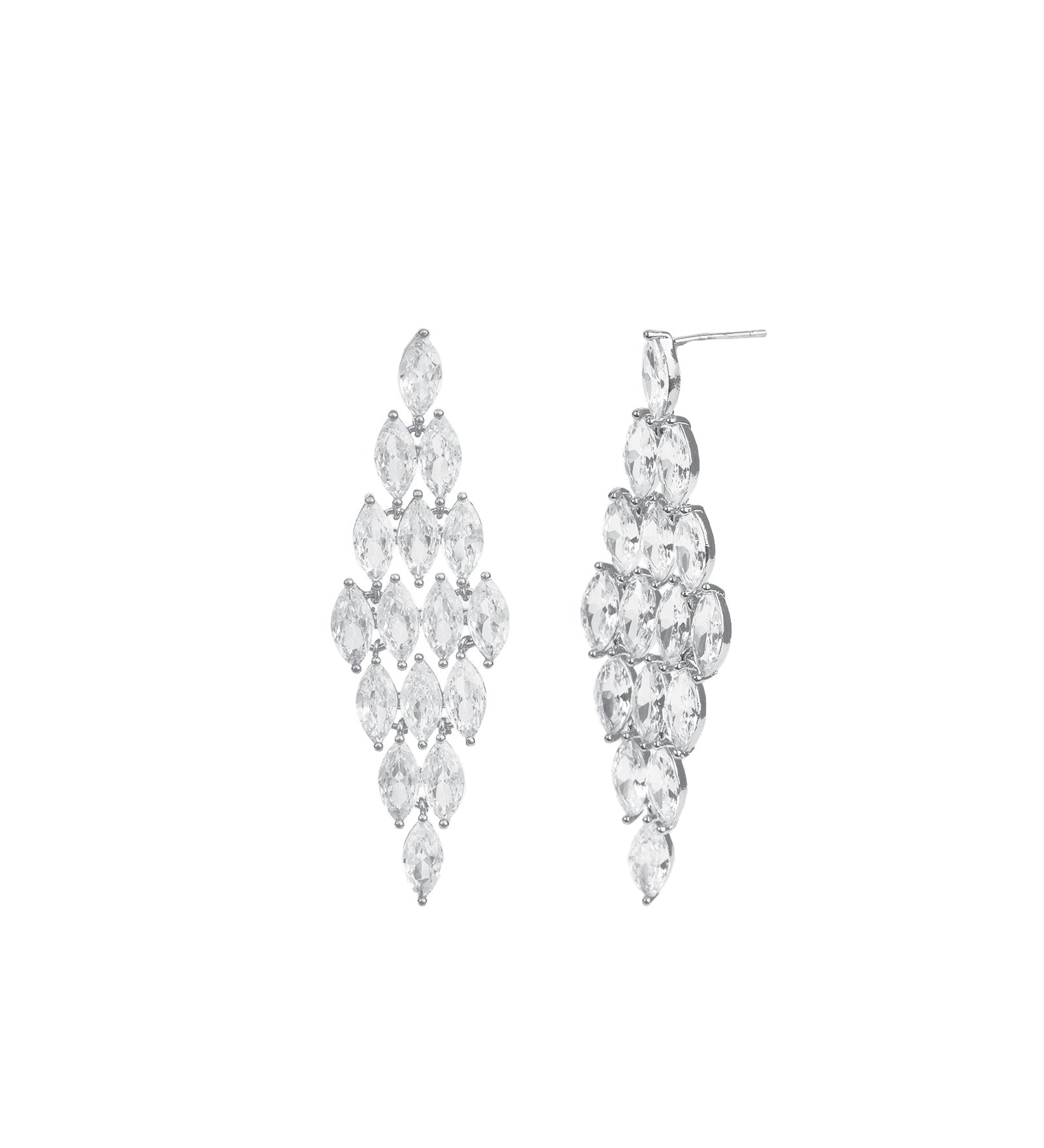 Marquise CZ Chandelier Earrings Silver Plated, White Crystal