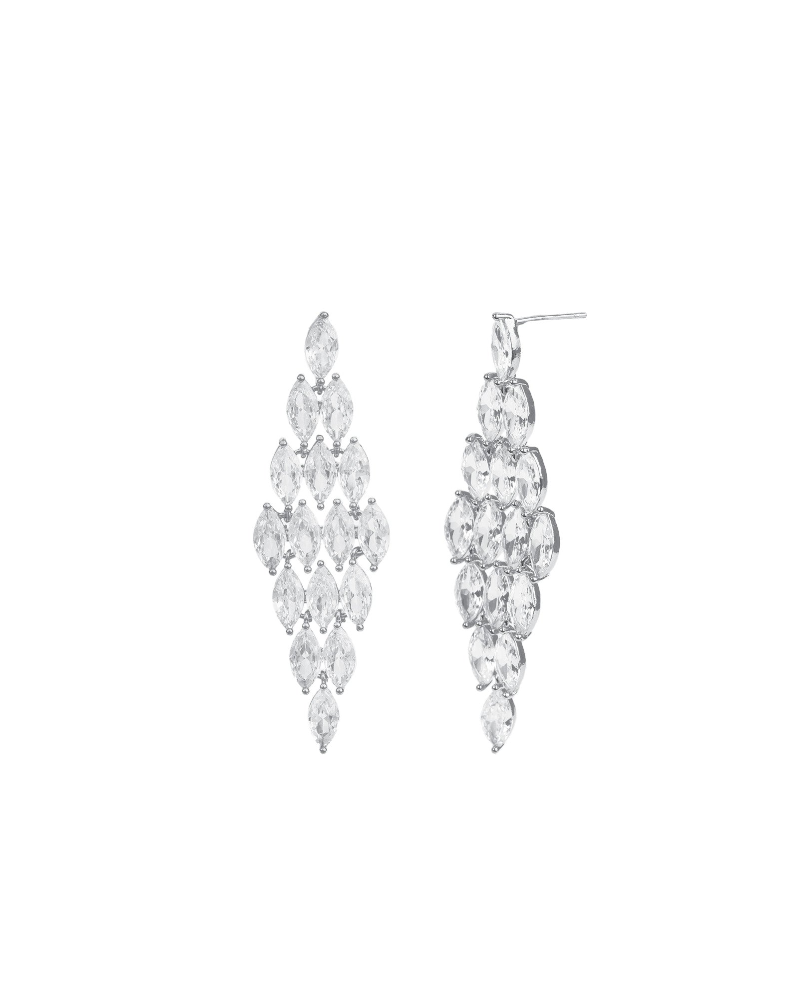 Marquise CZ Chandelier Earrings Silver Plated, White Crystal