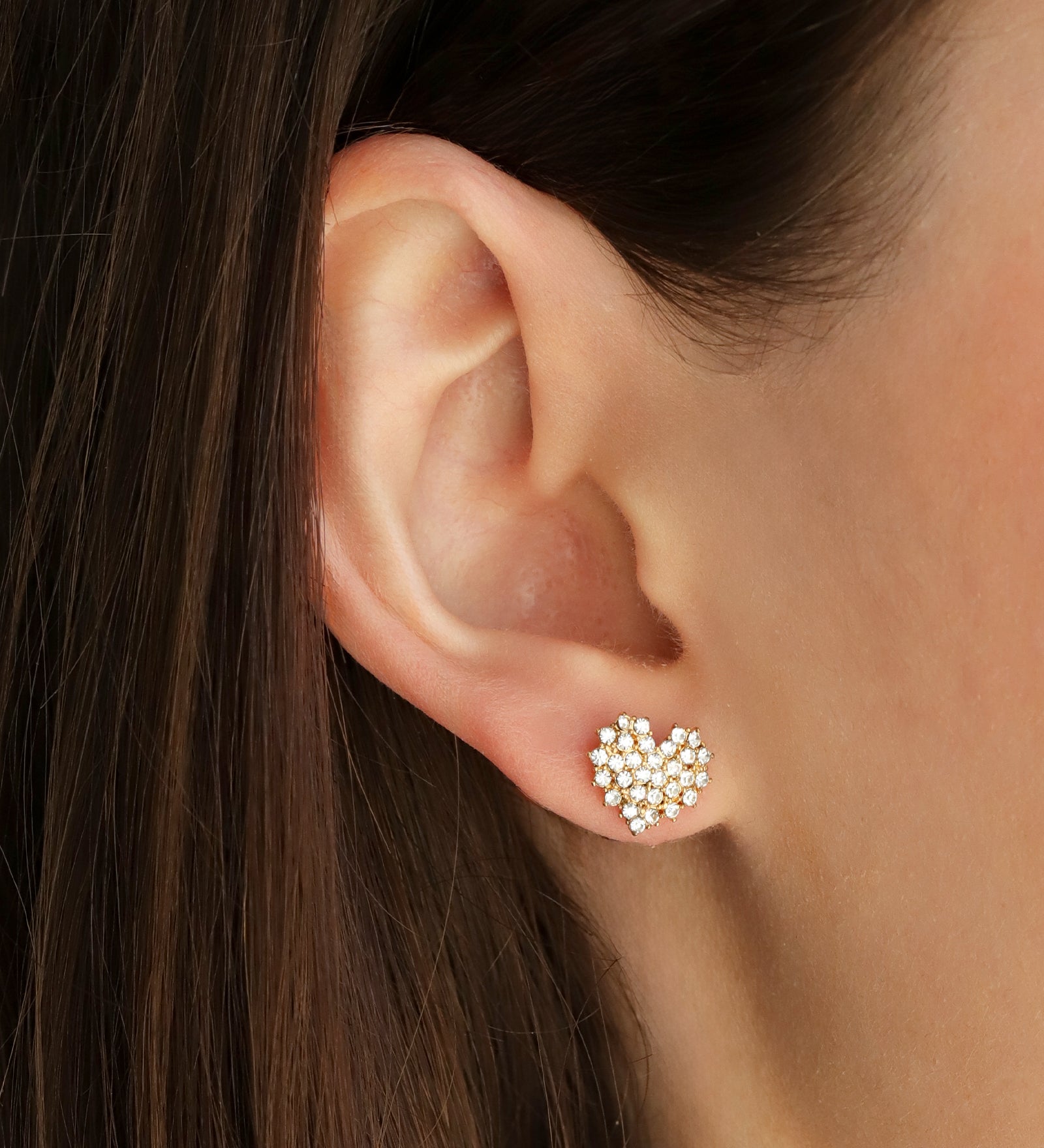 Pavé Heart Studs Gold Plated, White Crystal
