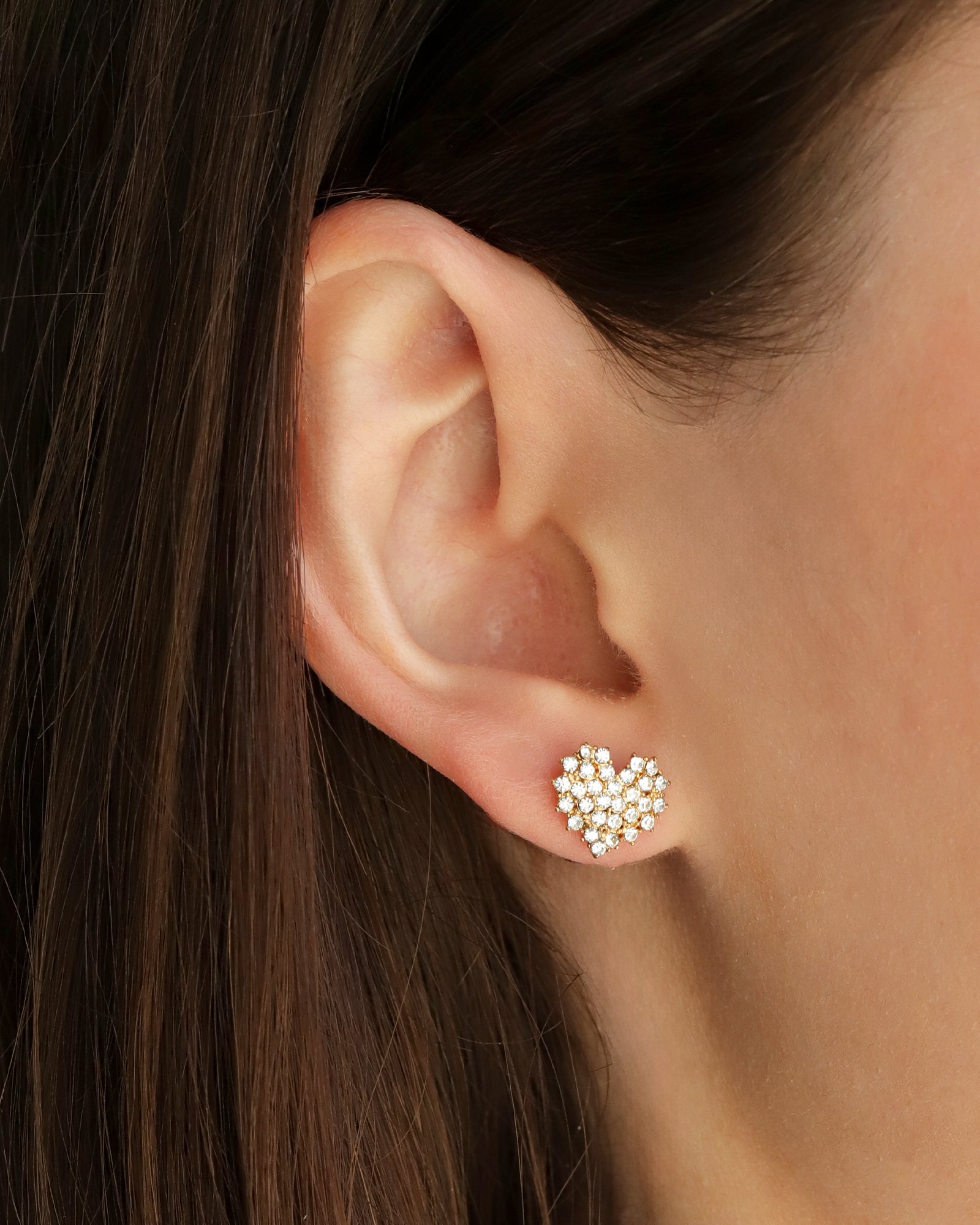 Pavé Heart Studs Gold Plated, White Crystal