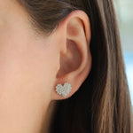 Pavé Heart Studs Silver Plated, White Crystal