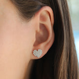 Pavé Heart Studs Silver Plated, White Crystal