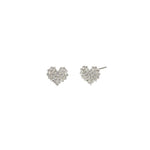Pavé Heart Studs Silver Plated, White Crystal