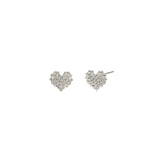 Pavé Heart Studs Silver Plated, White Crystal