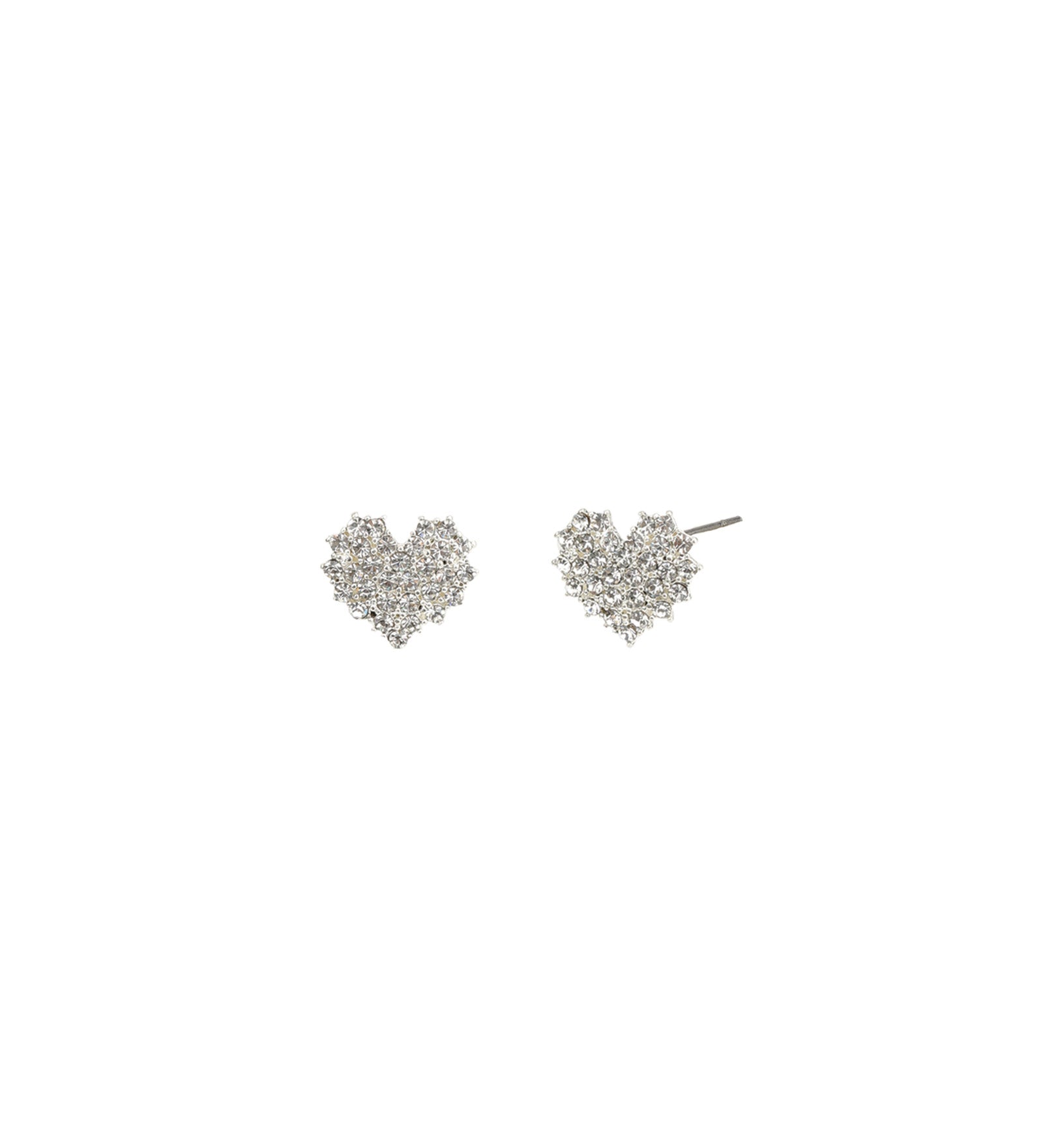 Pavé Heart Studs Silver Plated, White Crystal