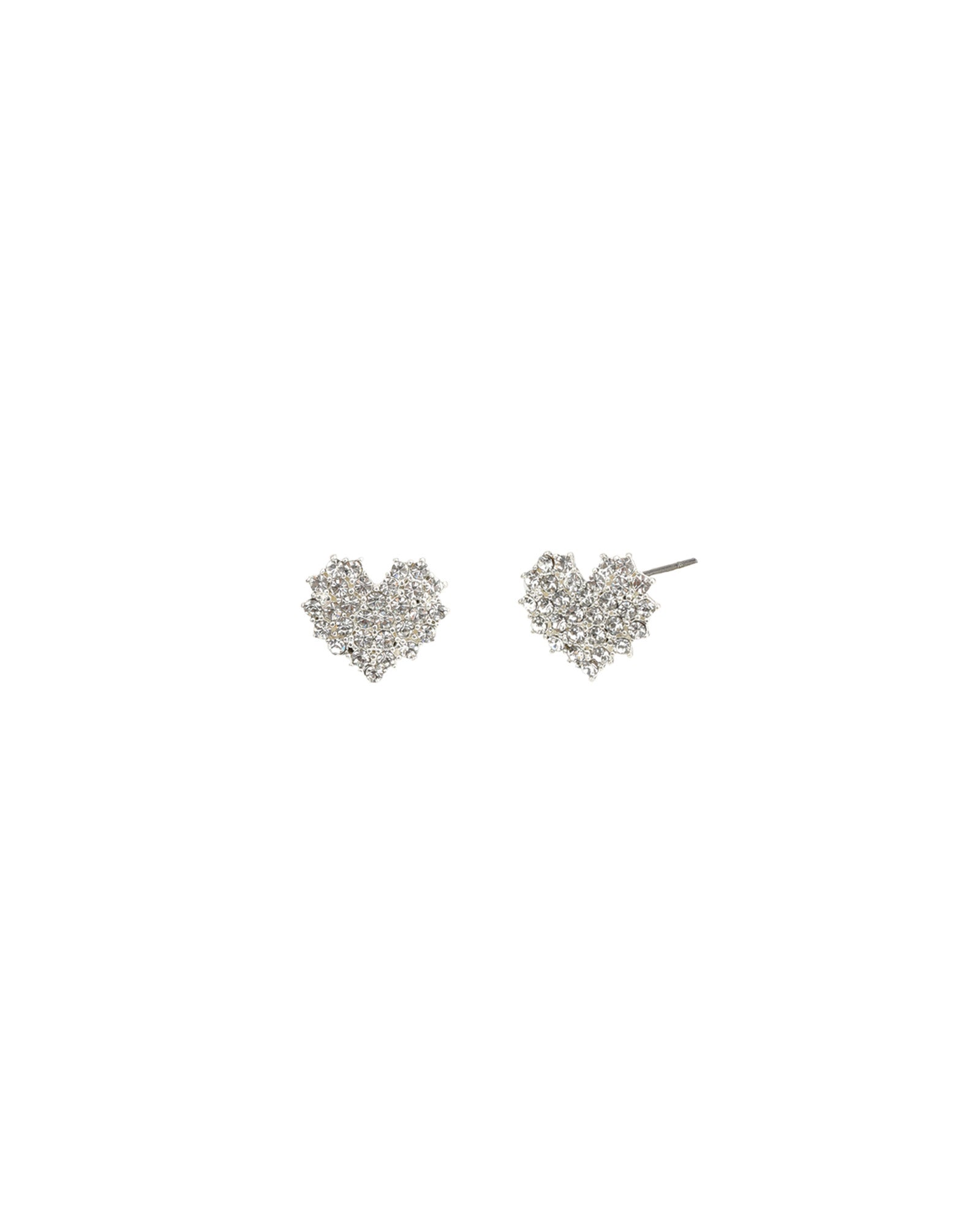 Pavé Heart Studs Silver Plated, White Crystal