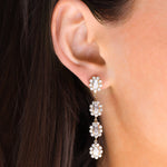 Crystal Halo Flower Drop Earrings Gold Plated, White Crystal, Cubic Zirconia