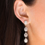 Crystal Halo Flower Drop Earrings Gold Plated, White Crystal, Cubic Zirconia