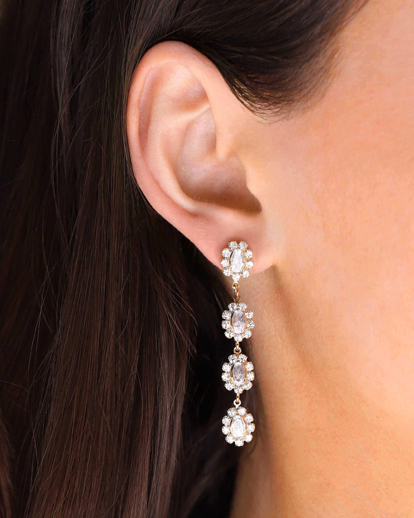 Crystal Halo Flower Drop Earrings Gold Plated, White Crystal, Cubic Zirconia