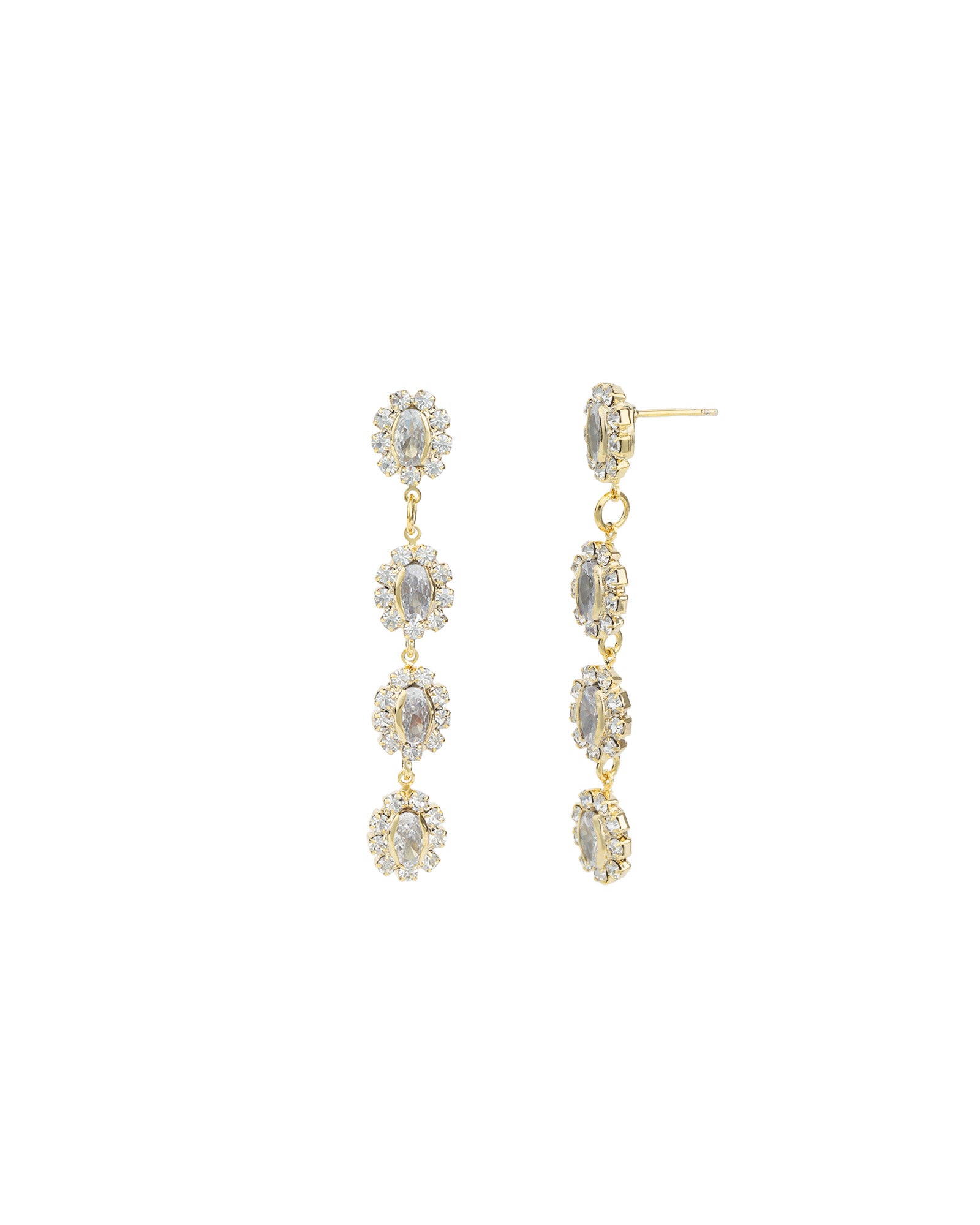 Crystal Halo Flower Drop Earrings Gold Plated, White Crystal, Cubic Zirconia