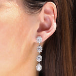 Crystal Halo Flower Drop Earrings Silver Plated, White Crystal, Cubic Zirconia