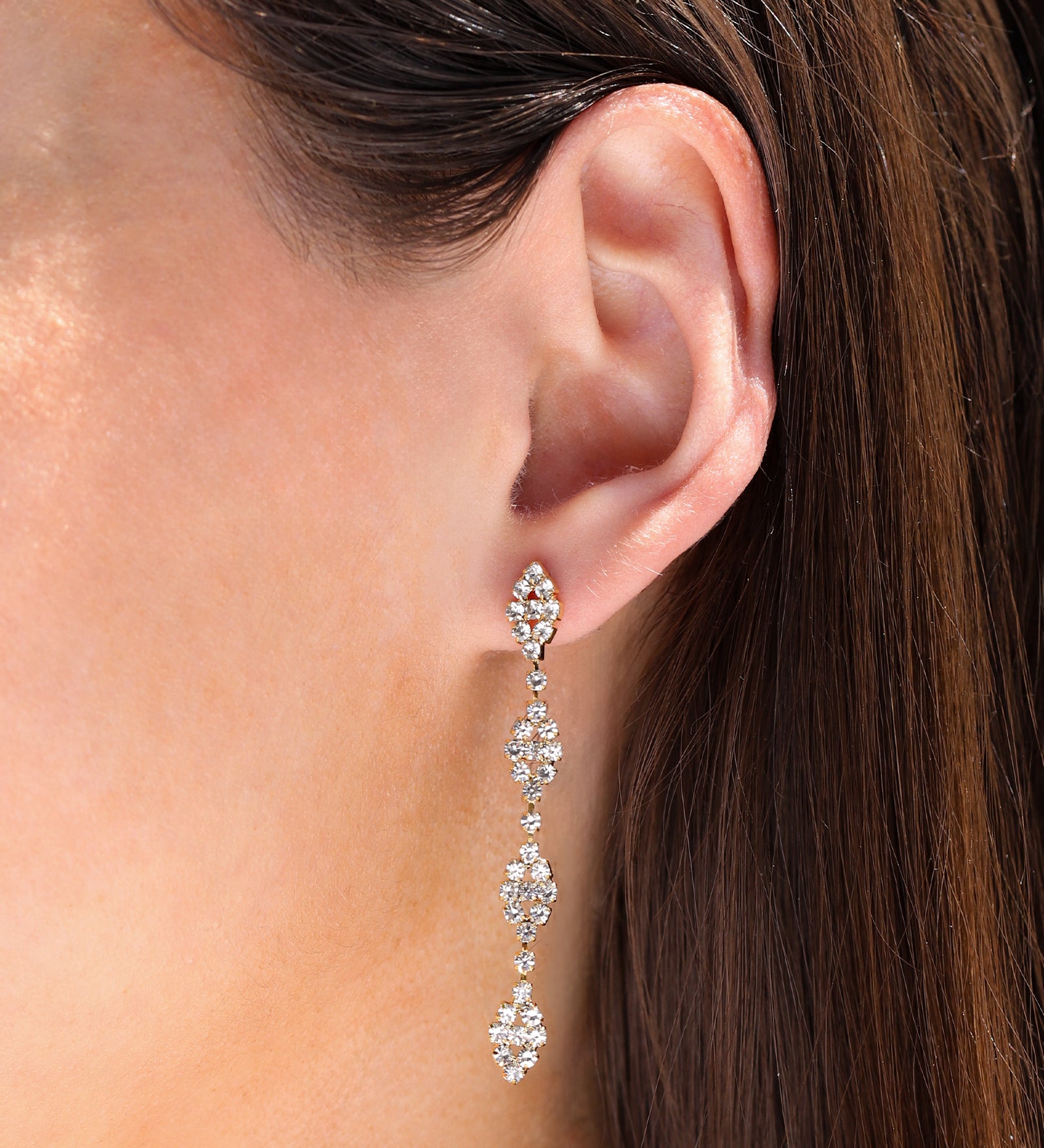 Crystal Marquise Cluster Drop Earrings Gold Plated, White Crystal