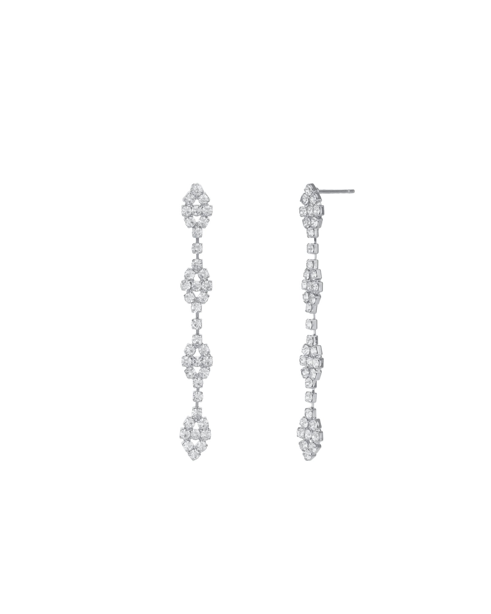 Crystal Marquise Cluster Drop Earrings Silver Plated, White Crystal