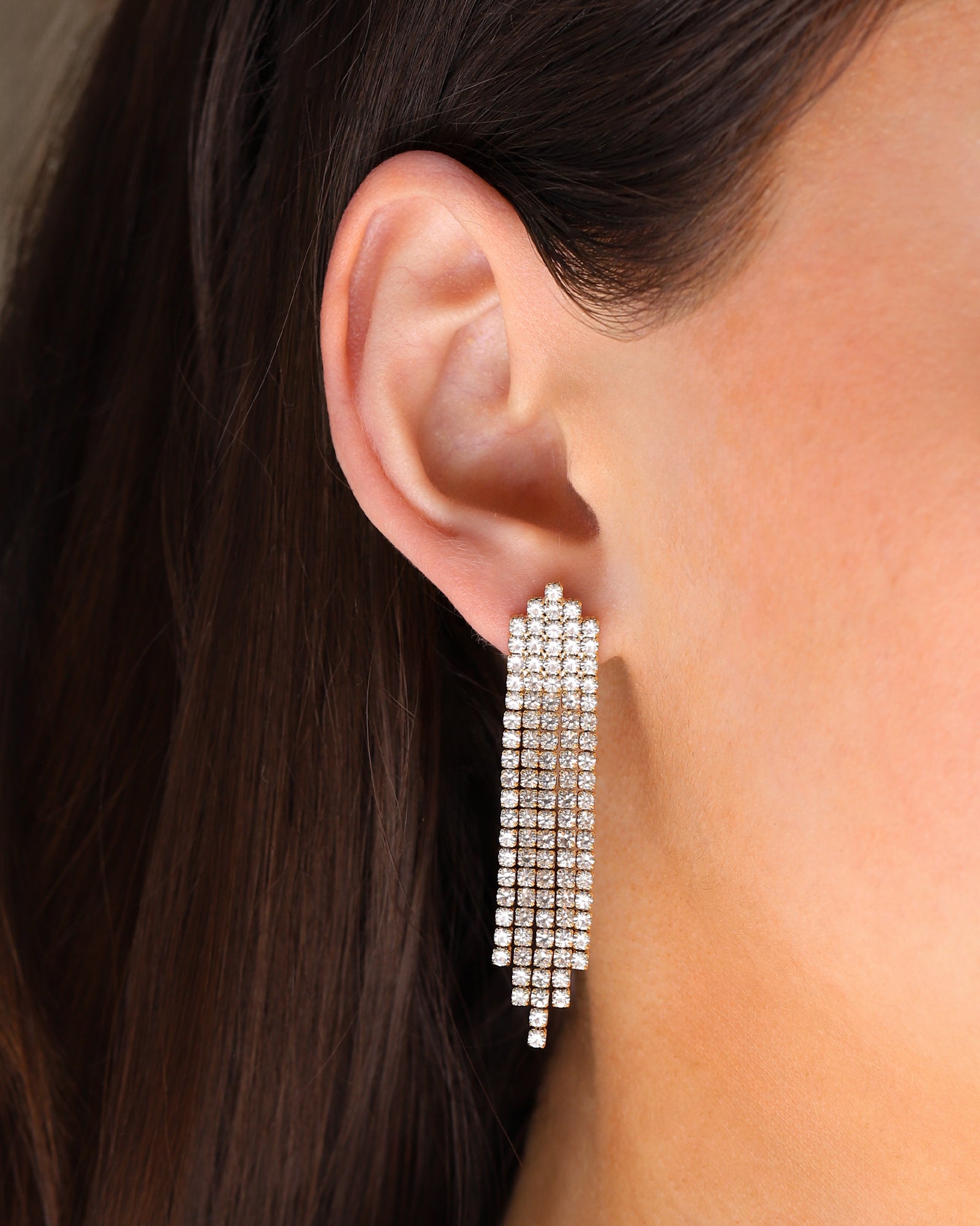 Crystal Waterfall Earrings Gold Plated, White Crystal