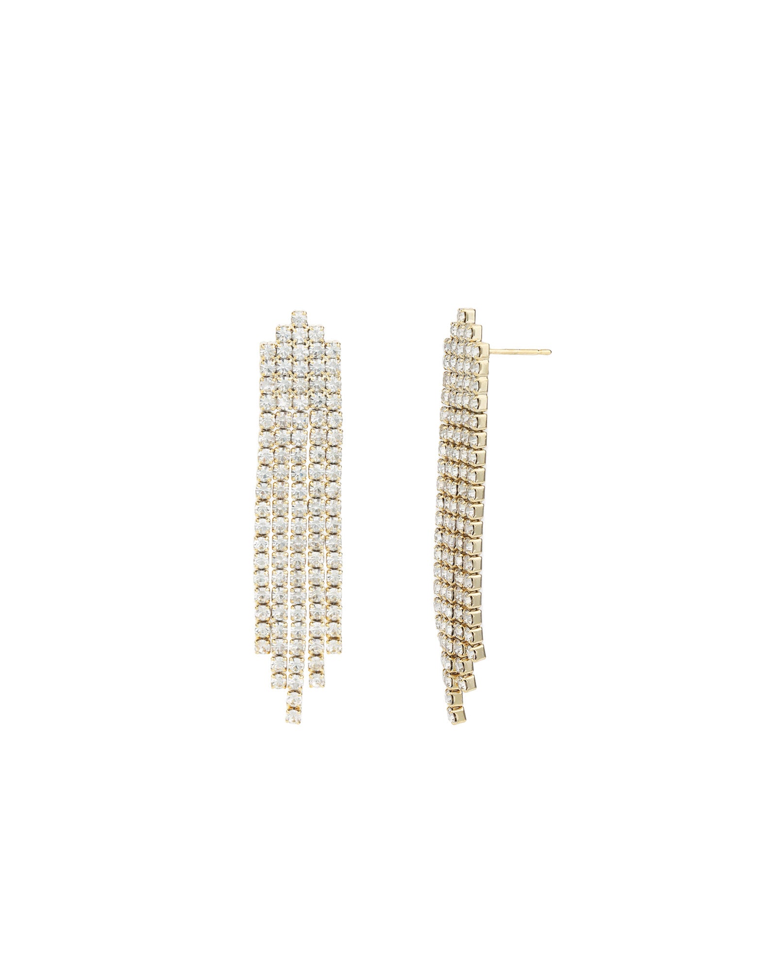 Crystal Waterfall Earrings Gold Plated, White Crystal
