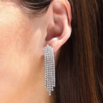 Crystal Waterfall Earrings Silver Plated, White Crystal