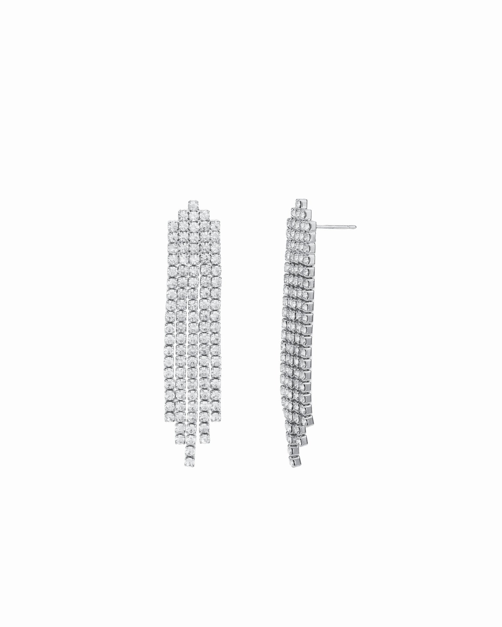 Crystal Waterfall Earrings Silver Plated, White Crystal