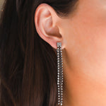 Crystal Fringe Convertible Front Back Earrings Gunmetal Plated, White Crystal