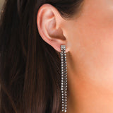 Crystal Fringe Convertible Front Back Earrings Gunmetal Plated, White Crystal
