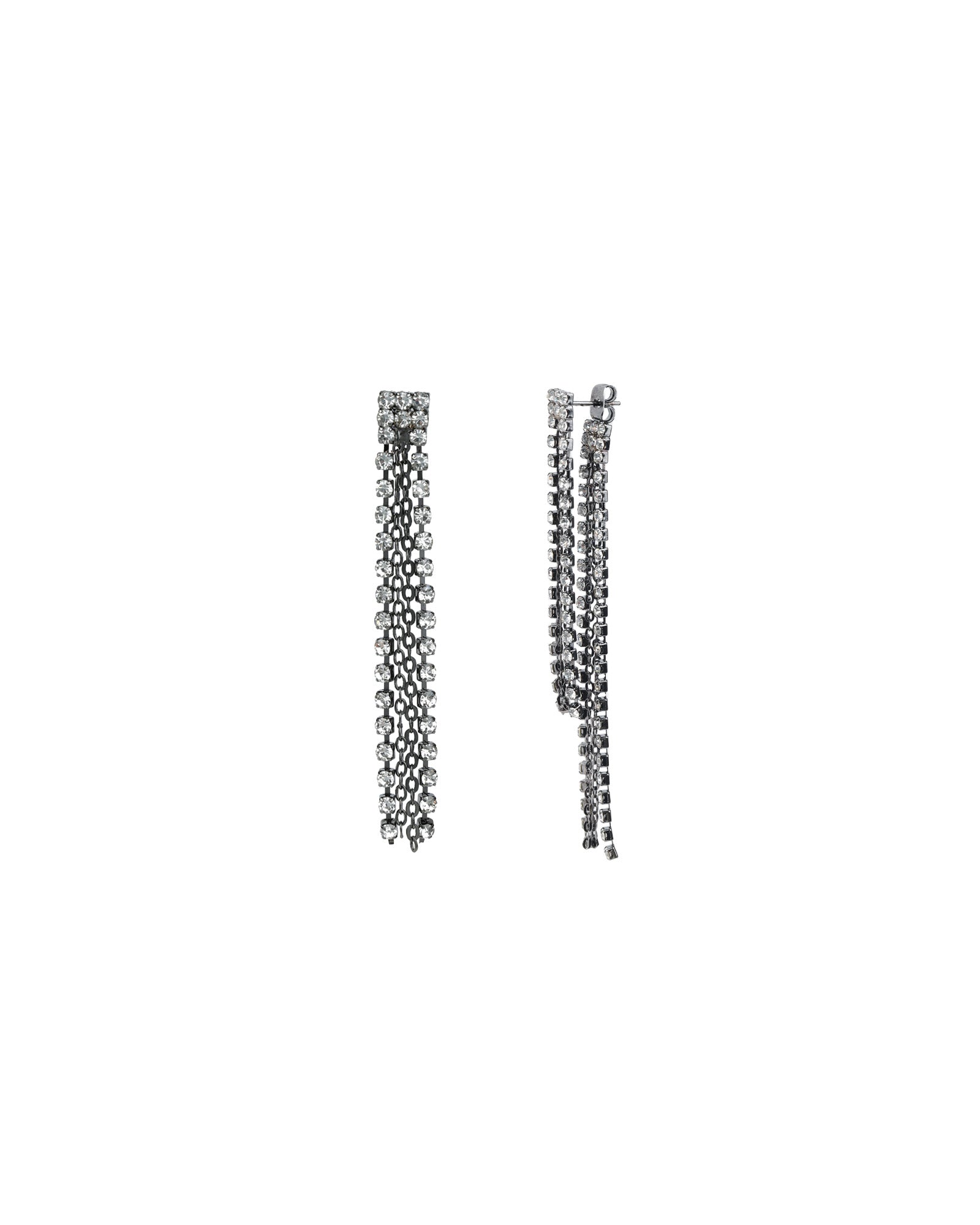 Crystal Fringe Convertible Front Back Earrings Gunmetal Plated, White Crystal