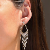 Open Teardrop Crystal Fringe Drop Earrings Gold Plated, White Crystal
