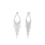 Open Teardrop Crystal Fringe Drop Earrings Silver Plated, White Crystal
