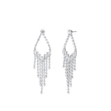 Open Teardrop Crystal Fringe Drop Earrings Silver Plated, White Crystal