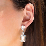 Emerald-Cut Crystal CZ Drop Earrings Silver Plated, White Crystal, Cubic Zirconia