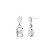 Emerald-Cut Crystal CZ Drop Earrings Silver Plated, White Crystal, Cubic Zirconia