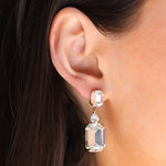 Emerald-Cut Crystal CZ Drop Earrings Gold Plated, White Crystal, Cubic Zirconia