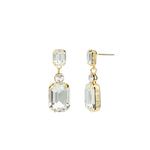 Emerald-Cut Crystal CZ Drop Earrings Gold Plated, White Crystal, Cubic Zirconia