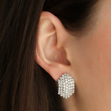 Pavé Oval Studs Silver Plated, White Crystal