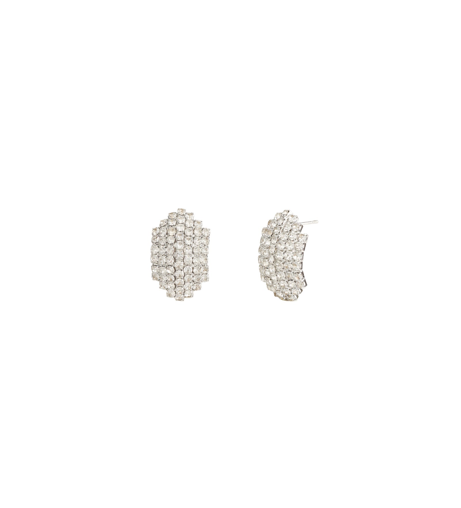 Pavé Oval Studs Silver Plated, White Crystal