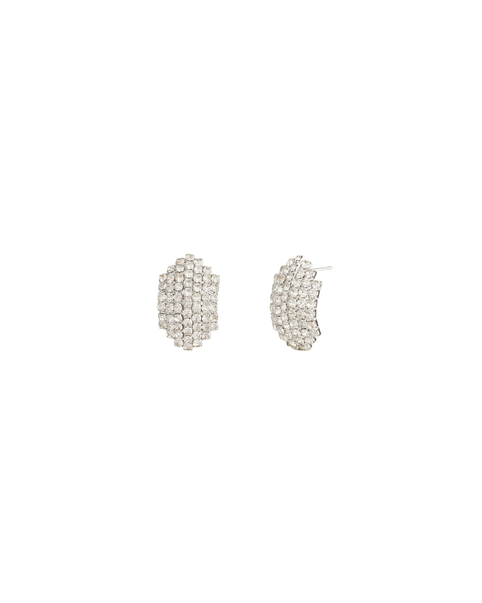 Pavé Oval Studs Silver Plated, White Crystal